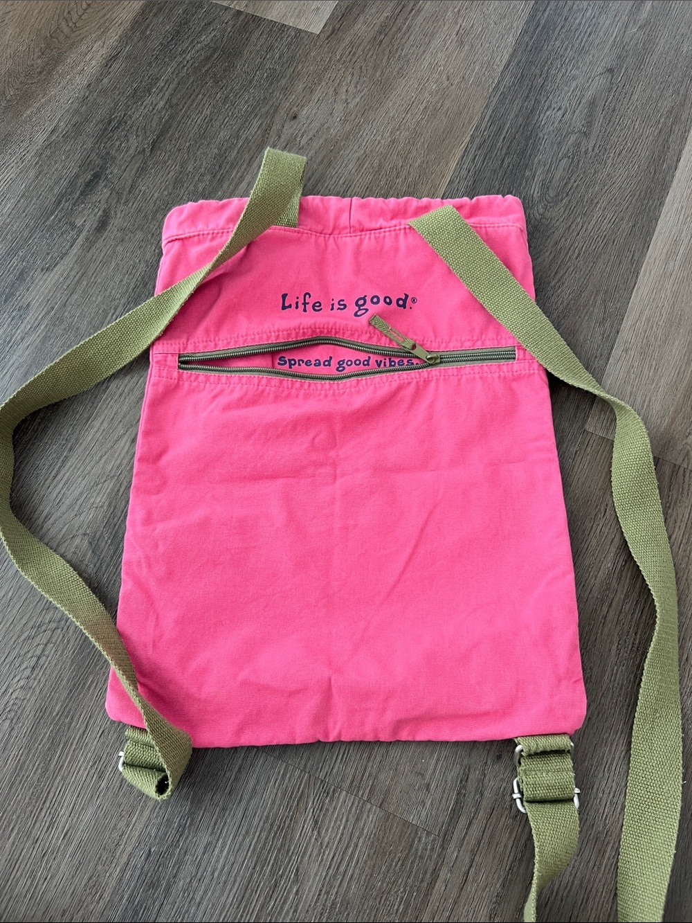 Life Is Good Hot Pink Drawstring Backpack with Flower Print - Picture 2 of 4